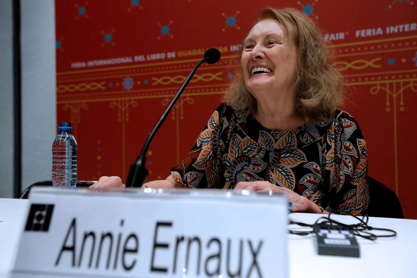 French writer Annie Ernaux, awarded with the 2019 Formentor Prix, speaks during the Guadalajara International Book Fair, in Guadalajara, Mexico, on December 4, 2019. (Photo by Ulises Ruiz / AFP)