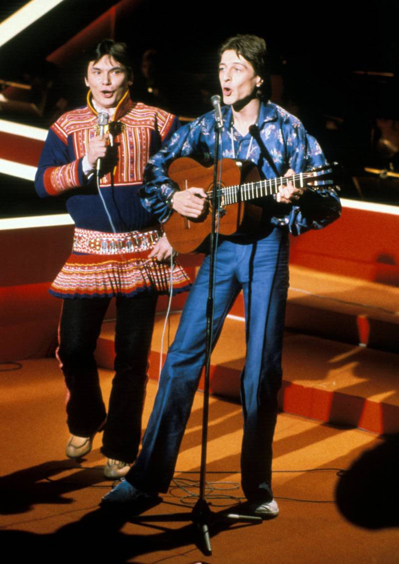 Kampsang: Sverre Kjelsberg (t.h.) og Mattis Hætta vant den norske finalen i 1980 med sangen «Sami Ædnan». 