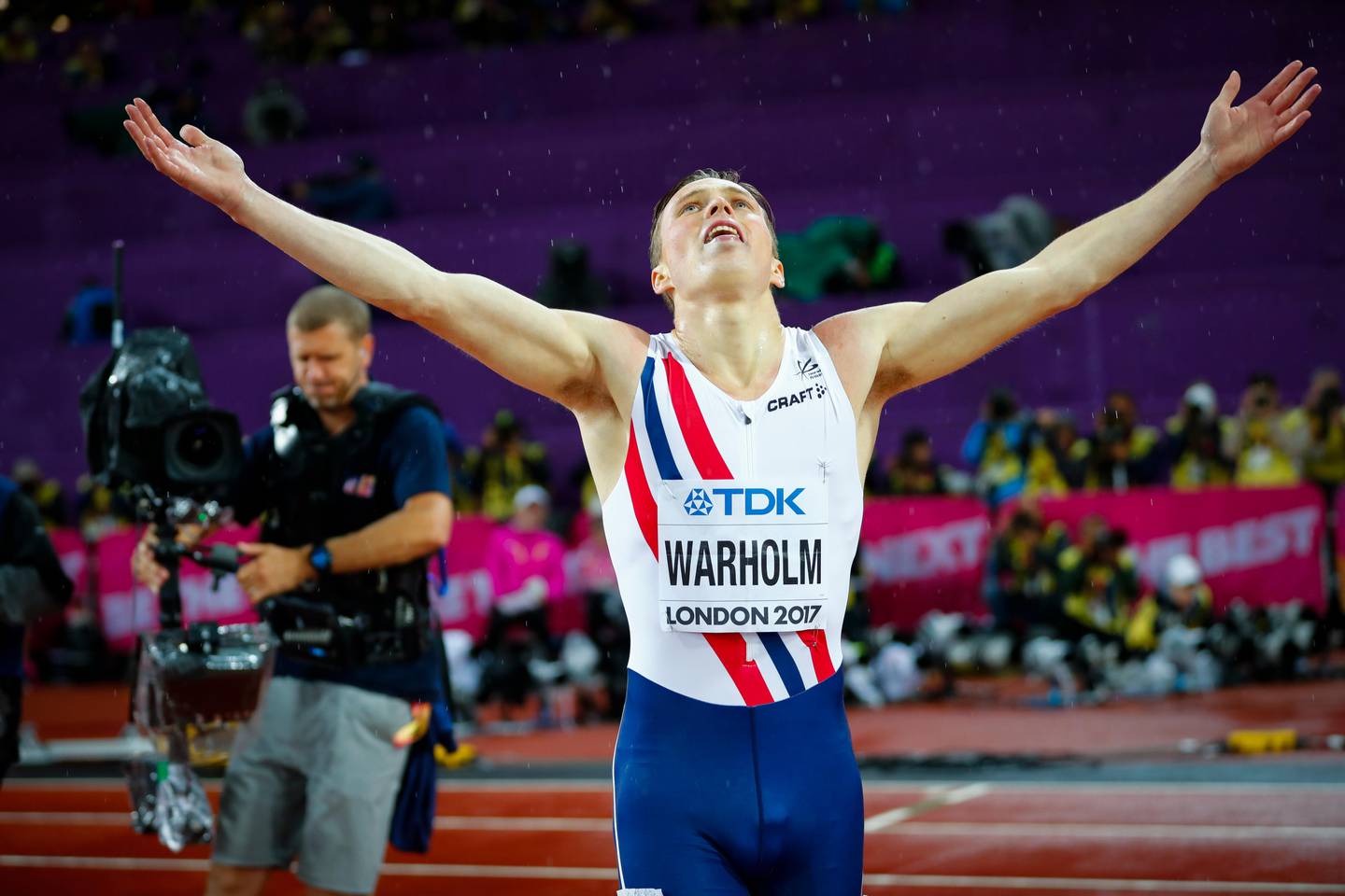 London, Storbritannia 20170809.
Karsten Warholm vant gull på 400 meter hekk finalen i friidretts VM onsdag kveld. 
Foto: Heiko Junge / NTB scanpix