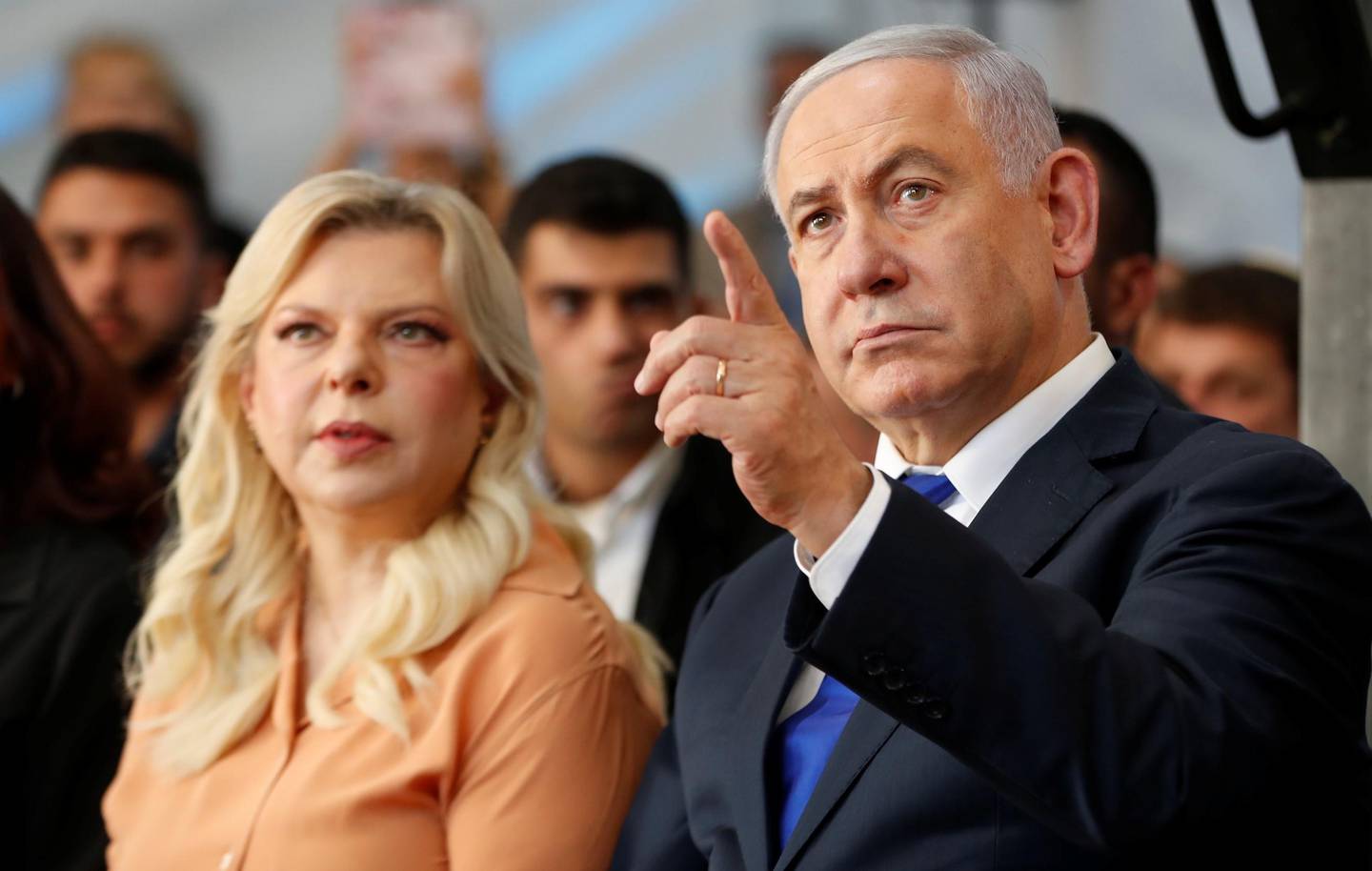 Israeli Prime Minister Benjamin Netanyahu and his wife, Sara attend a state memorial ceremony at the Tomb of the Patriarchs, a shrine holy to Jews and Muslims, in Hebron in the Israeli-occupied West Bank September 4, 2019. REUTERS/Ronen Zvulun