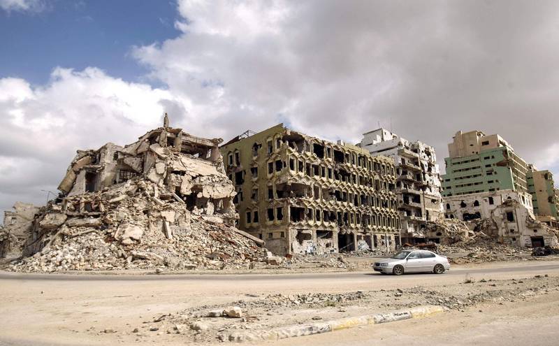 Opprøret mot Muammar Gaddafi begynte i byen Benghazi i februar 2011. I dag ligger byen delvis i ruiner. Dette bildet er fra februar i år.
