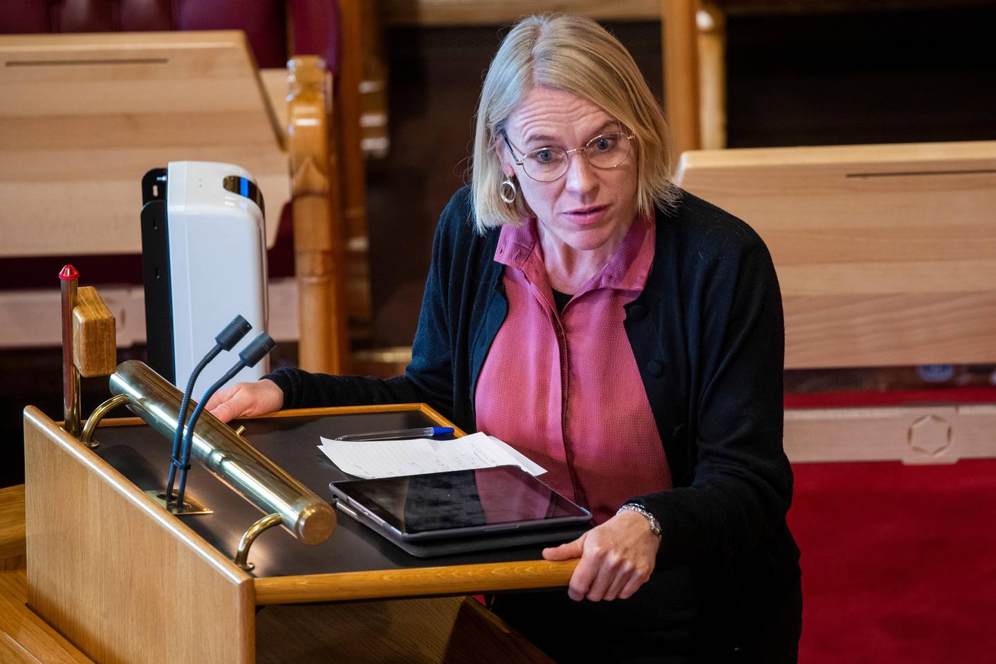 Oslo 20201005. 
Anniken Huitfeldt (A) under Trontaledebatten i stortinget.
Foto: Terje Pedersen / NTB