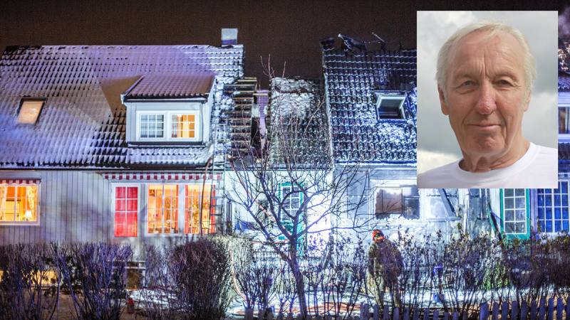 Eirik Bagle (innfelt) kunne flytte tilbake i huset sitt allerede et døgn etter at flammene ødela huset hans er kjedet til.