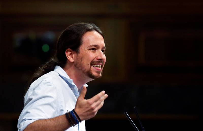 Podemos har igjen økt på målingene. Her leder Pablo Iglesias i nasjonalforsamlingen i går. 
