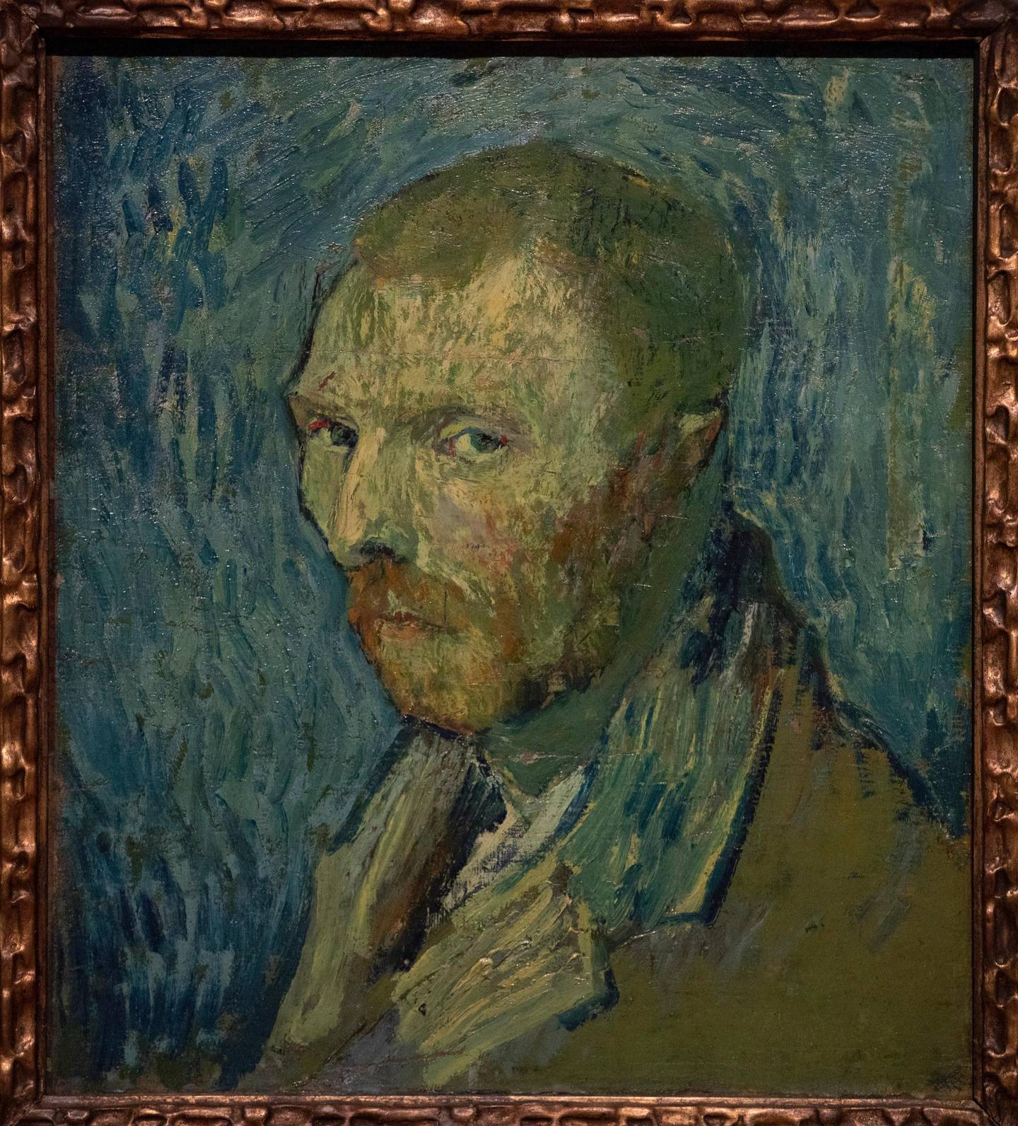 The previously contested painting by Dutch master Vincent van Gogh, a 1889 self-portrait, of which the authenticity was confirmed during a press conference in Amsterdam, Netherlands, Monday, Jan. 20, 2020. The painting, which belongs to the National Museum in Norway, was painted at the Saint-Paul de Mausole psychiatric institution in Saint-Remy de Provence, France. (AP Photo/Peter Dejong)