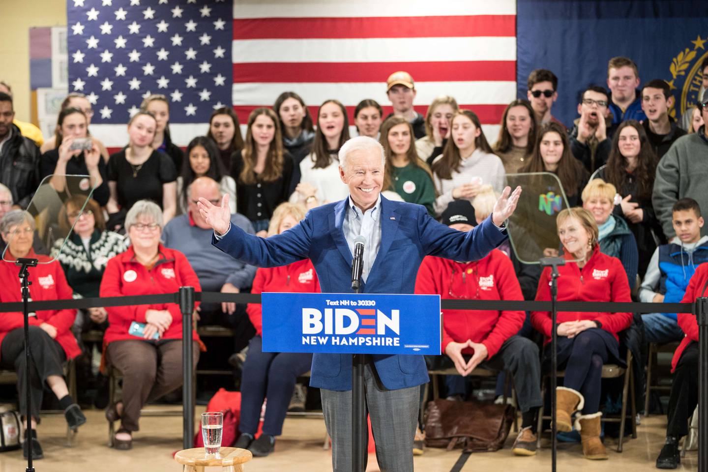 Den amerikanske presidenten Joe Biden foran et publikum i New Hampshire.