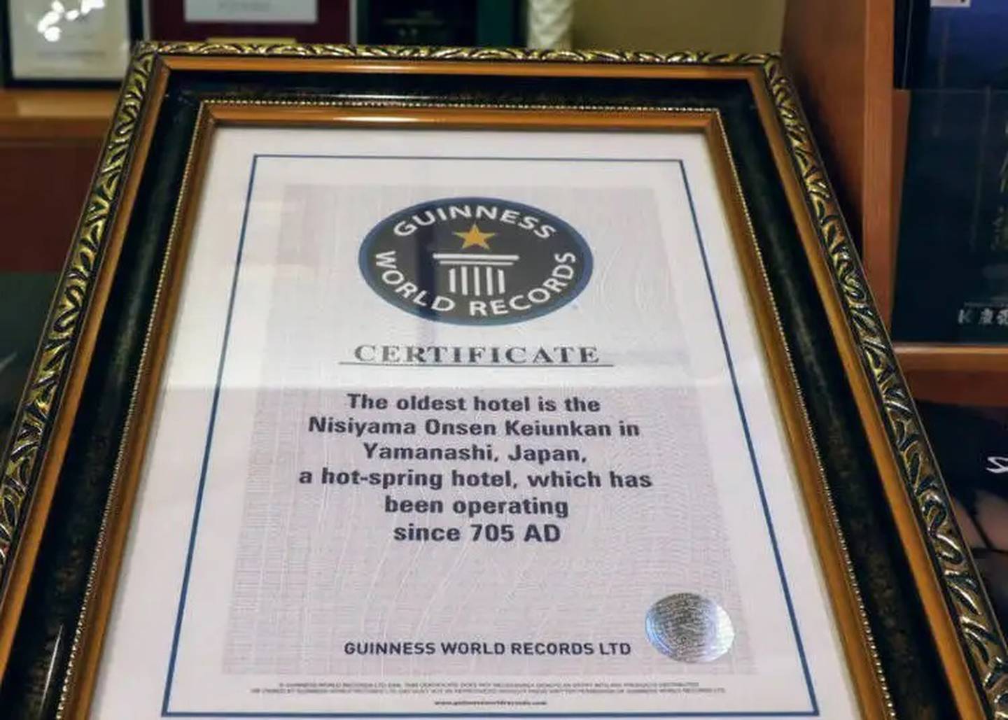 Nishiyama Onsen Keiunkan, Japan, verdens eldste hotell, Guinness-sertifikat.