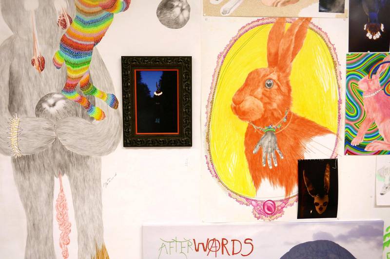 Bergen-baserte Brynhild Winther viser flotte tegninger i installasjonen «Haren: Words Are Animal Traps».