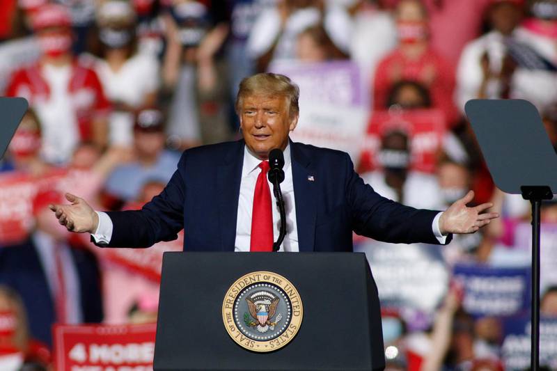 President Donald Trump speaks at a campaign rally in Gastonia, N.C., Wednesday, Oct. 21, 2020. (AP Photo/Nell Redmond)