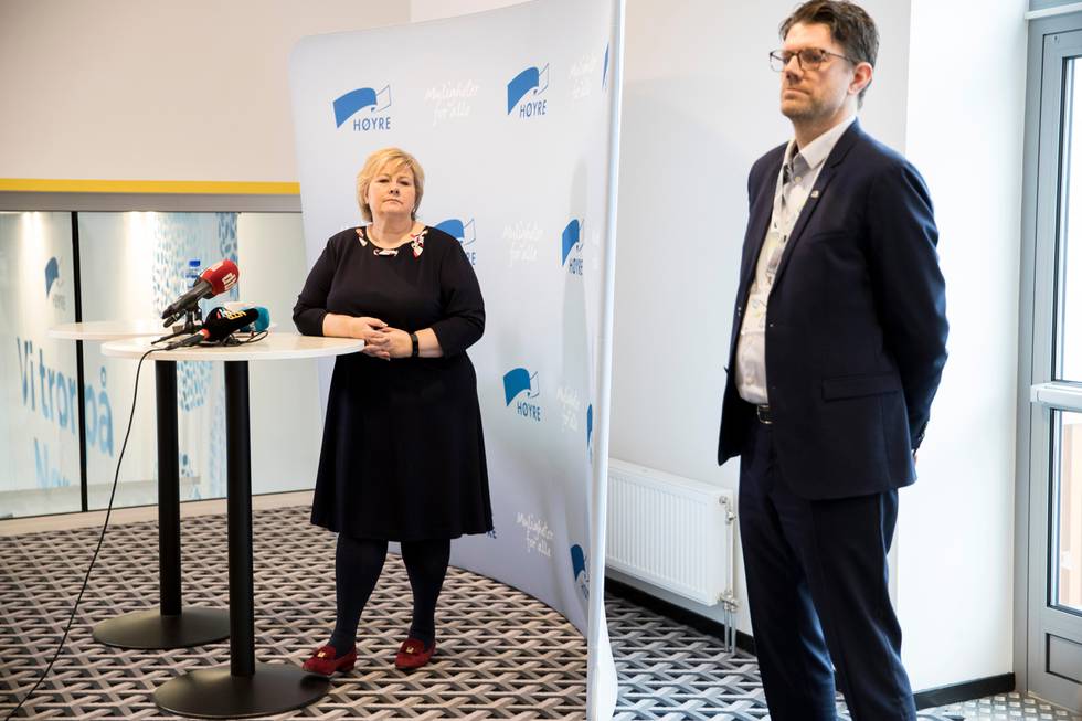 Gardermoen  20190315.
Statsminister Erna Solberg  sin pressekonferanse  under Høyres landsmøte.
Foto: Vidar Ruud / NTB scanpix