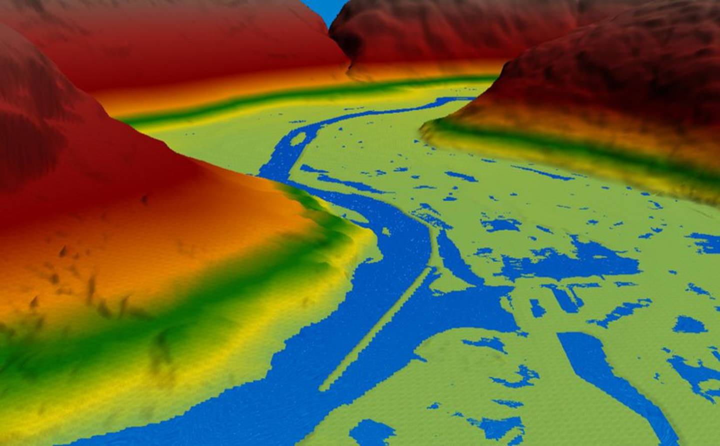 Slike digitale modeller brukes i SamVann-prosjektet for å simulere vannets vei gjennom terrenget. Dermed kan forskerne finne ut hvilke områder som vil bli oversvømt hvis flommen kommer, og dermed også hvilke bygninger, veier og andre ting som kan bli rammet av flommen.