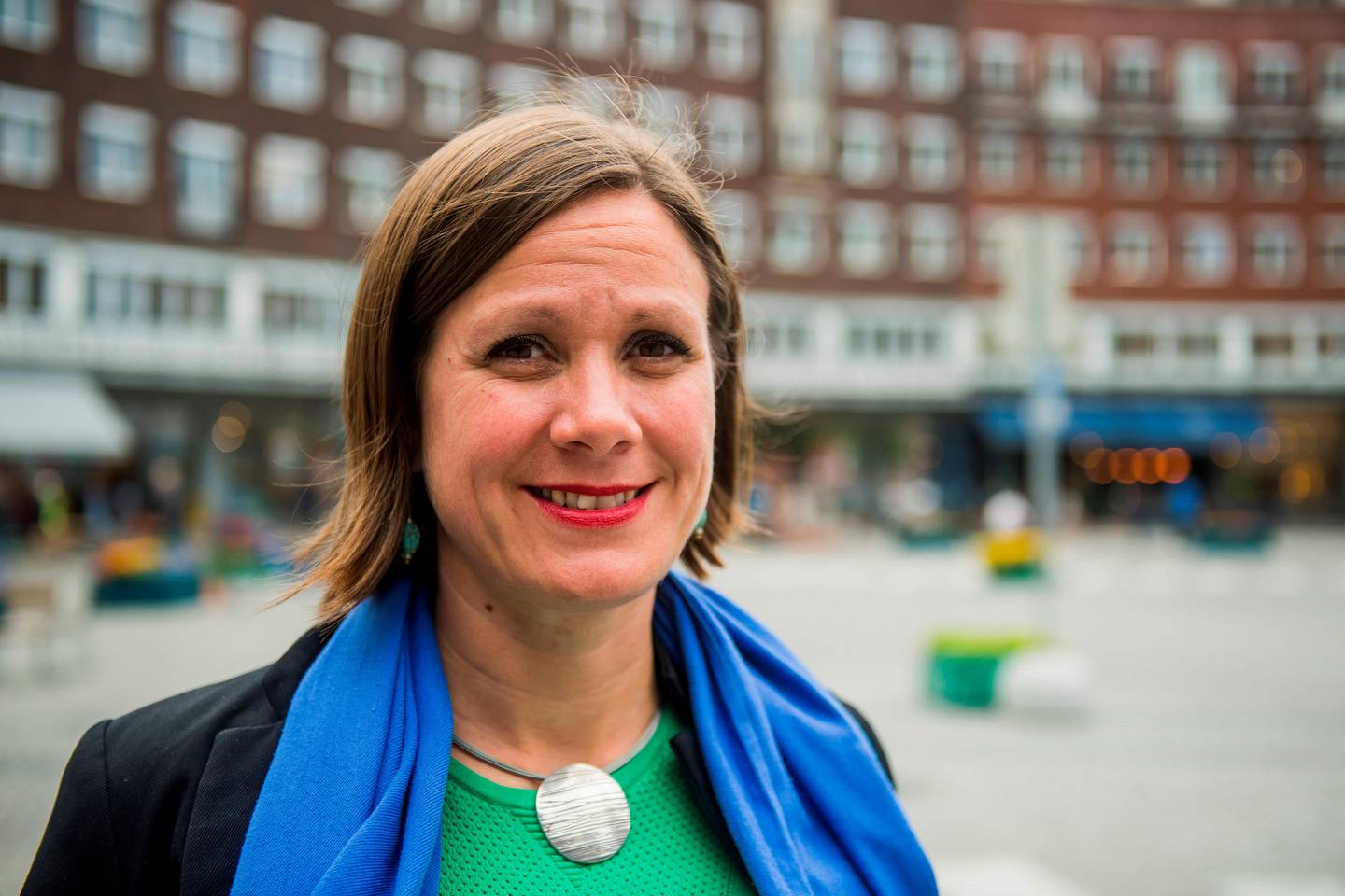 Hanna Marcussen, Greens city councillor in charge of urban development, poses for a picture on September 6, 2018 in Oslo. - Determined to go green, Oslo is slowly but surely ridding its city centre of motorists, angering some who say the "war on cars" is putting the brakes on individual freedoms. (Photo by FREDRIK VARFJELL / AFP)