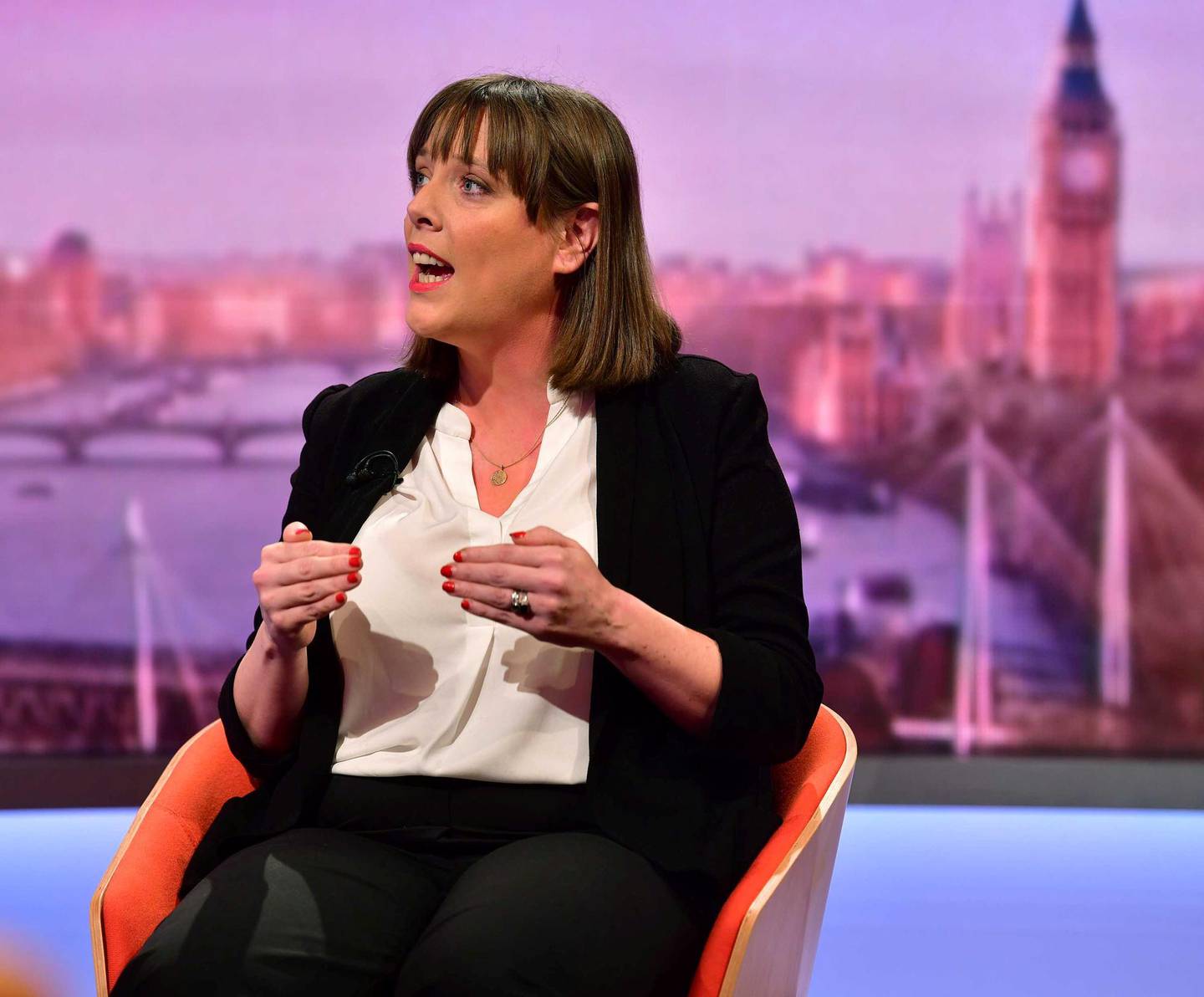 Britain's Labour MP Jess Phillips gestures as she appears on BBC TV's The Andrew Marr Show in London, Britain January 5, 2020. Jeff Overs/BBC/Handout via REUTERS ATTENTION EDITORS - THIS IMAGE HAS BEEN SUPPLIED BY A THIRD PARTY. NO RESALES. NO ARCHIVES. NOT FOR USE MORE THAN 21 DAYS AFTER ISSUE.