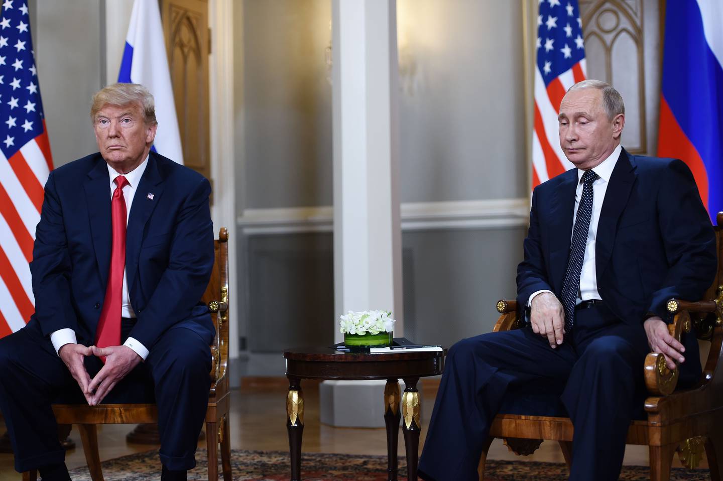 USAs daværende president Donald Trump sammen med Russlands president Vladimir Putin i 2018.