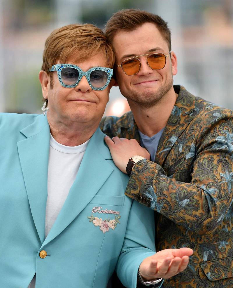 Elton John og Taron Egerton presenterte «Rocketman» i Cannes i forrige uke. FOTO: ALBERTO PIZZOLI/AFP/NTB SCANPIX