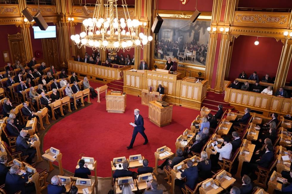 Statsminister Jonas Gahr Støre (Ap) var mandag i Stortinget for å legge fram regjeringens tiltredelseserklæring. Foto: Ole Berg-Rusten / NTB