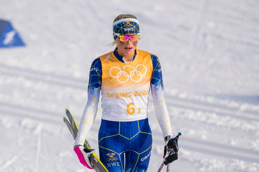 Frida Karlsson etter OL-stafetten der det ble bronse for Sverige. Foto: Fredrik Varfjell / NTB