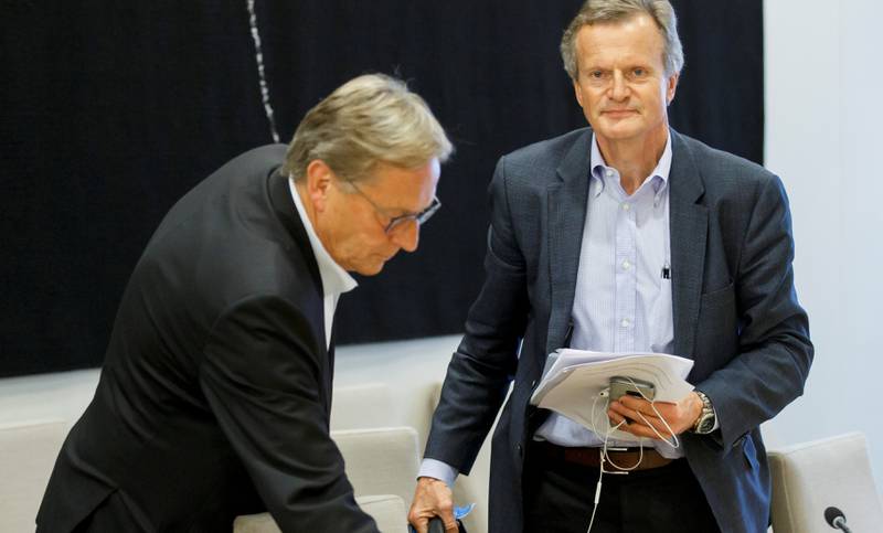 Urett: De to tidligere Telenor-toppene Svein Aaser og Jon Fredrik Baksaas mener det ikke er korrekt at de med    vilje har holdt tilbake informasjon. Foto: Cornelius Poppe/NTB scanpix