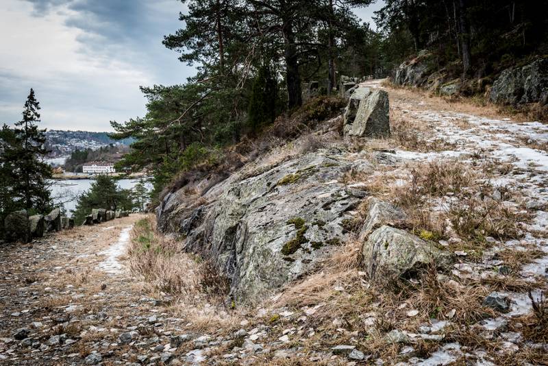 Bratt: Stiene opp langs sørsiden av Håøya leder til militære bygg og retterstedet.