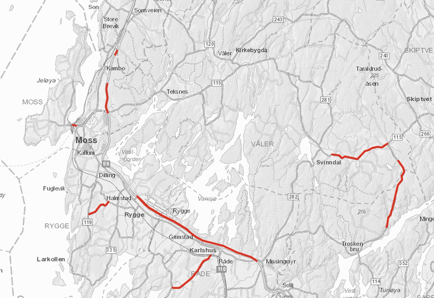Dette kartet viser strekningene på riks- og fylkesveier som skal få ny asfalt i løpet av 2019.