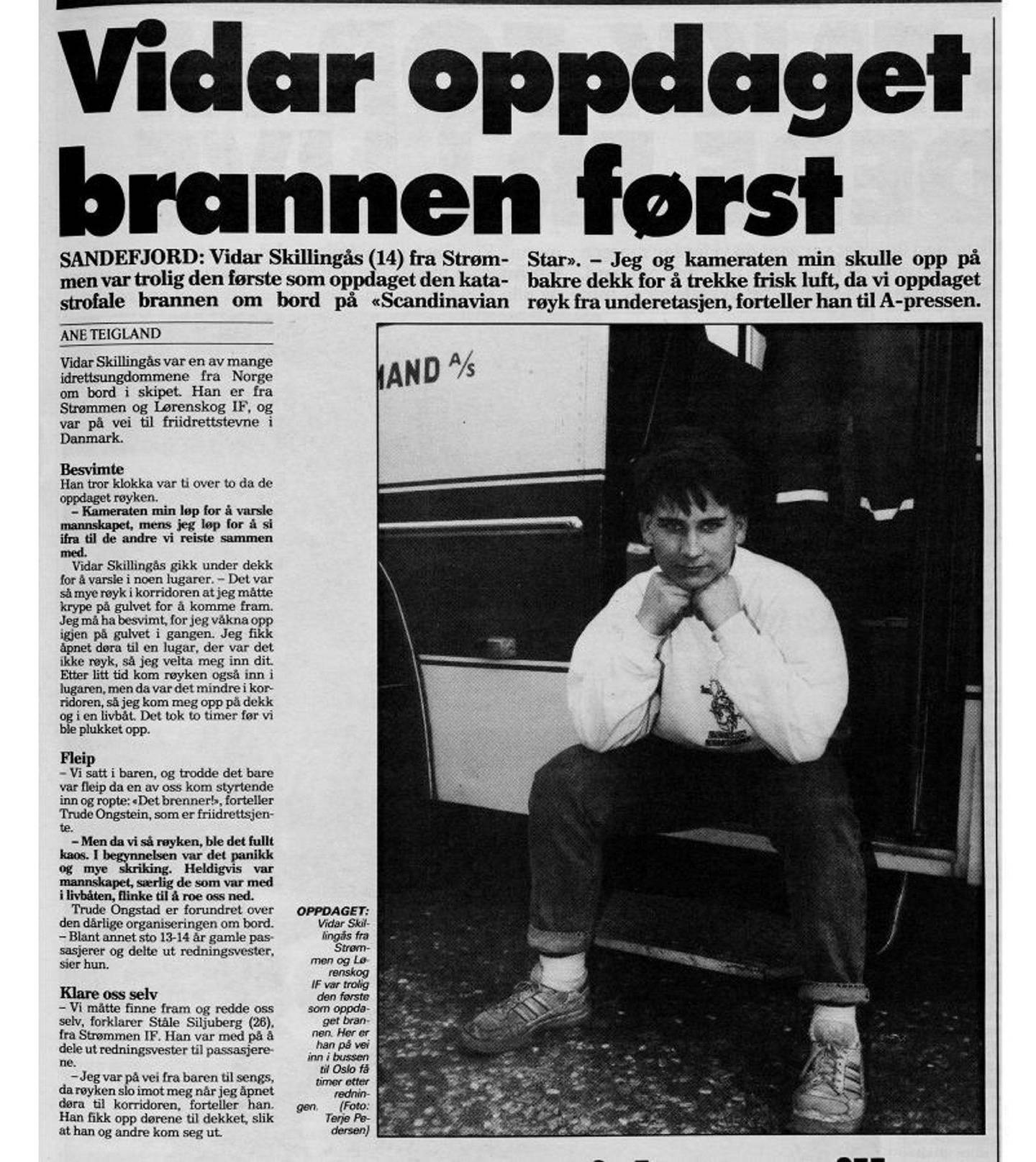 Vidar Skillingsås var på trykk Arbeider-bladet/Dagsavisen også i april 1990, etter et intervju på kaia i Sandefjord. (Faksimile)