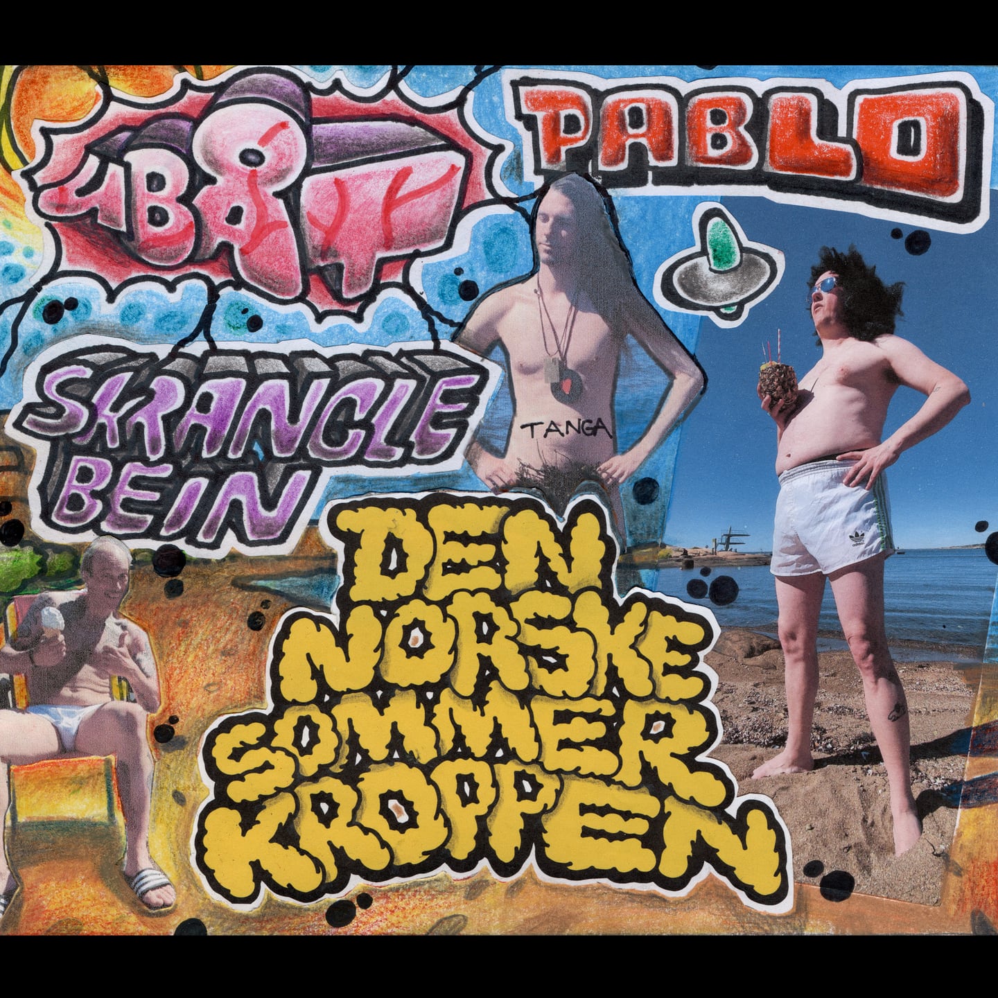 Cover art til singelen "Den norske sommerkroppen" av Ubåt, Pablo P og Skranglebein.