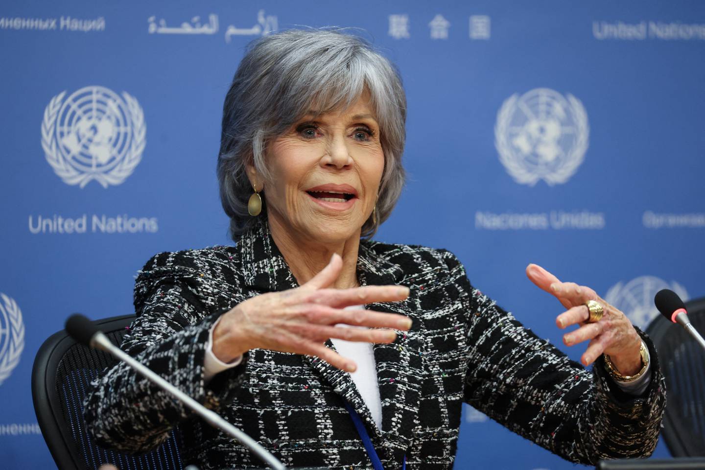 Skuespilleren Jane Fonda var en av dem som appellerte om en sterk avtale. i innspurten av arbeidet med den nye globale havmiljøtraktaten.