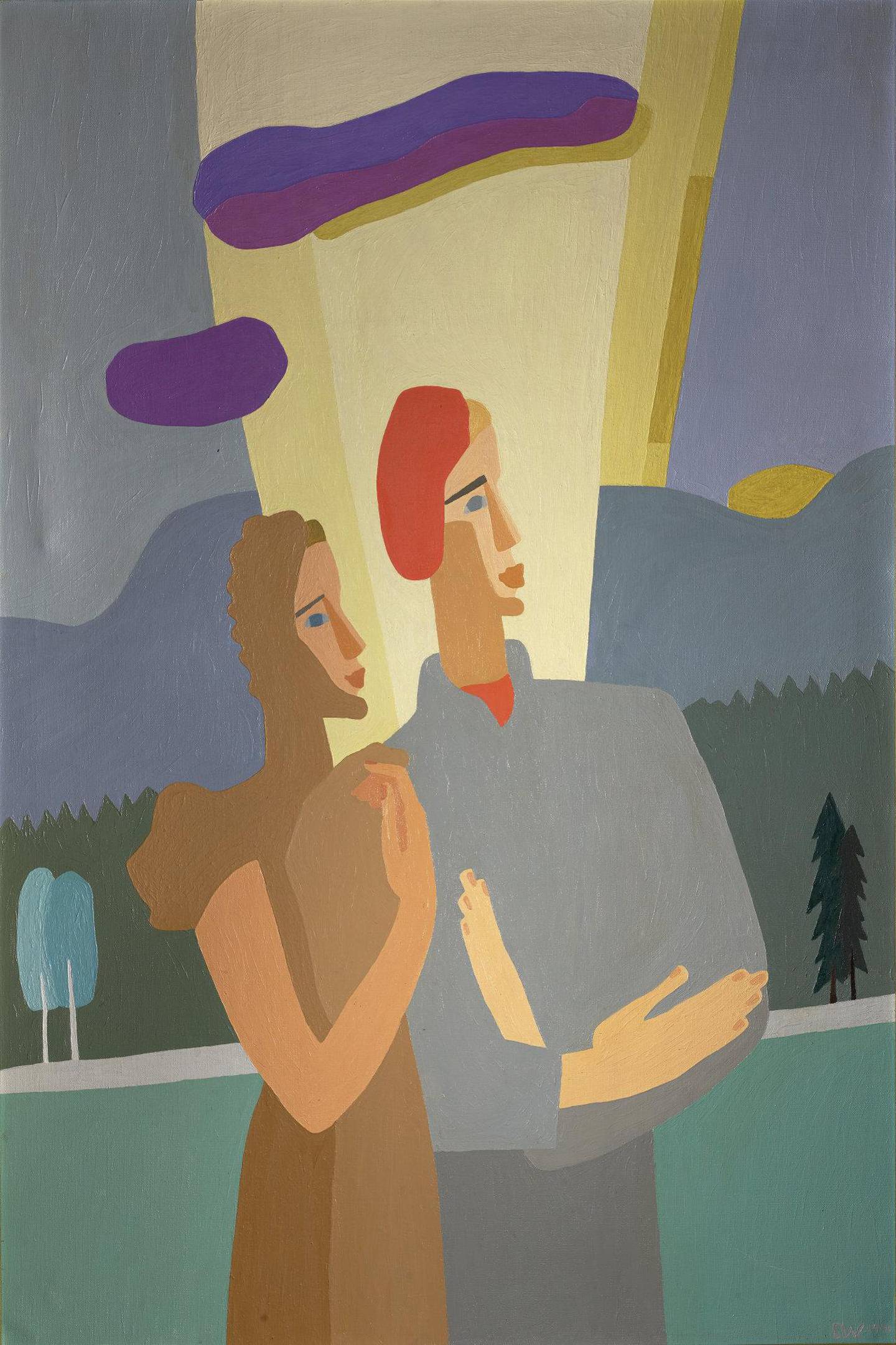 «Portrett av to søsken» (1940) er et godt eksempel på den stilen hun utviklet utover på 1930-tallet.,Charlotte Wankel – Komposisjon med esler (1926)