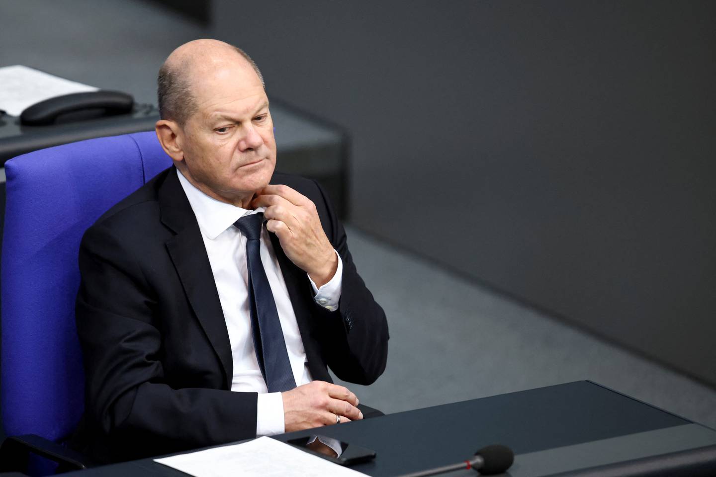 German Chancellor Olaf Scholz attends the final four-day-long debate of the German lower house of parliament, the Bundestag, about the 2024 budget, in Berlin, Germany, January 30, 2024. REUTERS/Liesa Johannssen