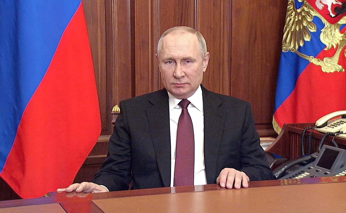 Russlands president Vladimir Putin under sin tale som ble sendt 24. februar.