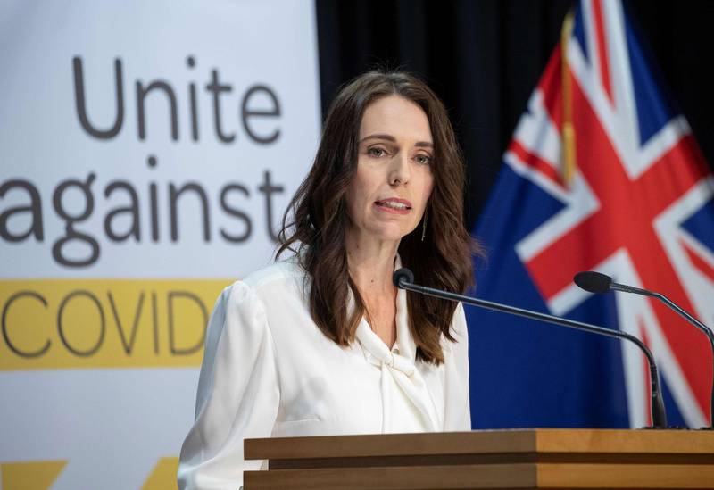 (FILES) In this file photo taken on April 20, 2020 New Zealand Prime Minister Jacinda Ardern speaks at a post-Cabinet media conference at Parliament House in Wellington where she announced the Covid-19 coronavirus lockdown level 4 will continue for another week. - In New Zealand, no one is exempt from strict coronavirus prevention measures -- not even Prime Minister Ardern, who was denied entry to a cafe because of her own social distancing rules. (Photo by Mark Mitchell / POOL / AFP)
