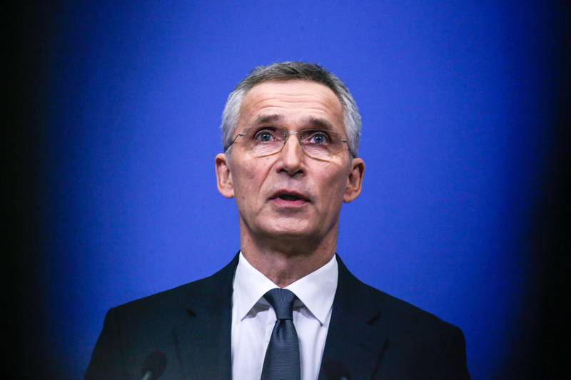 NATO Secretary General Jens Stoltenberg holds a press conference during a NATO Defence ministers' meeting in Brussels on February 13, 2020. (Photo by Aris Oikonomou / AFP)