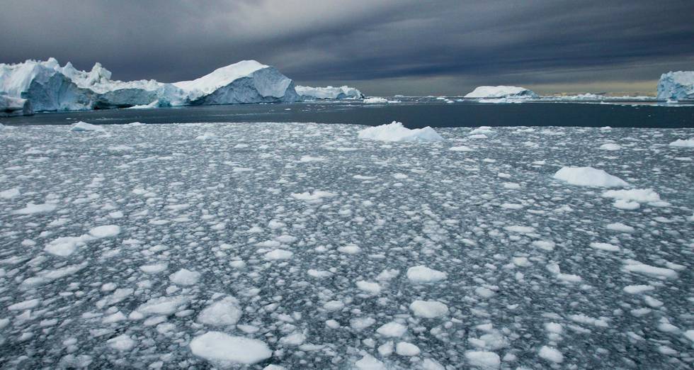 Illulisatt, Greenland 20050503.
Arktiske Bikkepunkt.
Når vannet i Arktis varmes opp til 4-6 grader celsius skjer det et skift i økosystemet der tilstanden i systemet forandrer seg. Dette kan få store konsekvenser for fordeling av arter og produksjon i havet. 
Foto: Jan-Morten Bjørnbakk / Scanpix