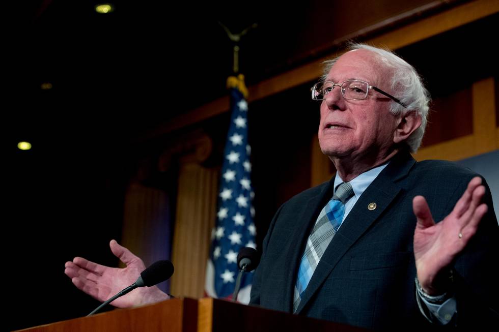 Sen. Bernie Sanders, I-Vt., speaks at a news conference on Capitol Hill in Washington, Wednesday, Jan. 30, 2019, on a reintroduction of a resolution to end U.S. support for the Saudi-led war in Yemen. (AP Photo/Andrew Harnik)