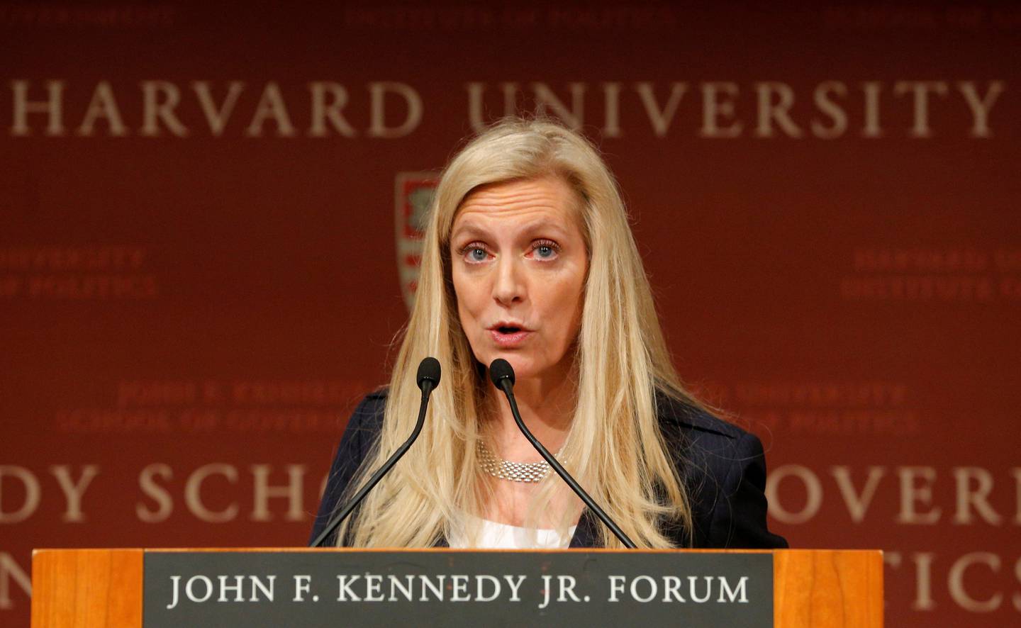 FILE PHOTO: Federal Reserve Board Governor Lael Brainard speaks at the John F. Kennedy School of Government at Harvard University in Cambridge, Massachusetts, U.S., March 1, 2017. REUTERS/Brian Snyder/File Photo