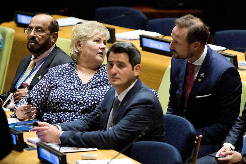 New York, USA 20190924. FNs toppmøte om bærekraftsmålene, med Statsminister Erna Solberg och Kronprins Haakon.Foto: Pontus Höök / NTB