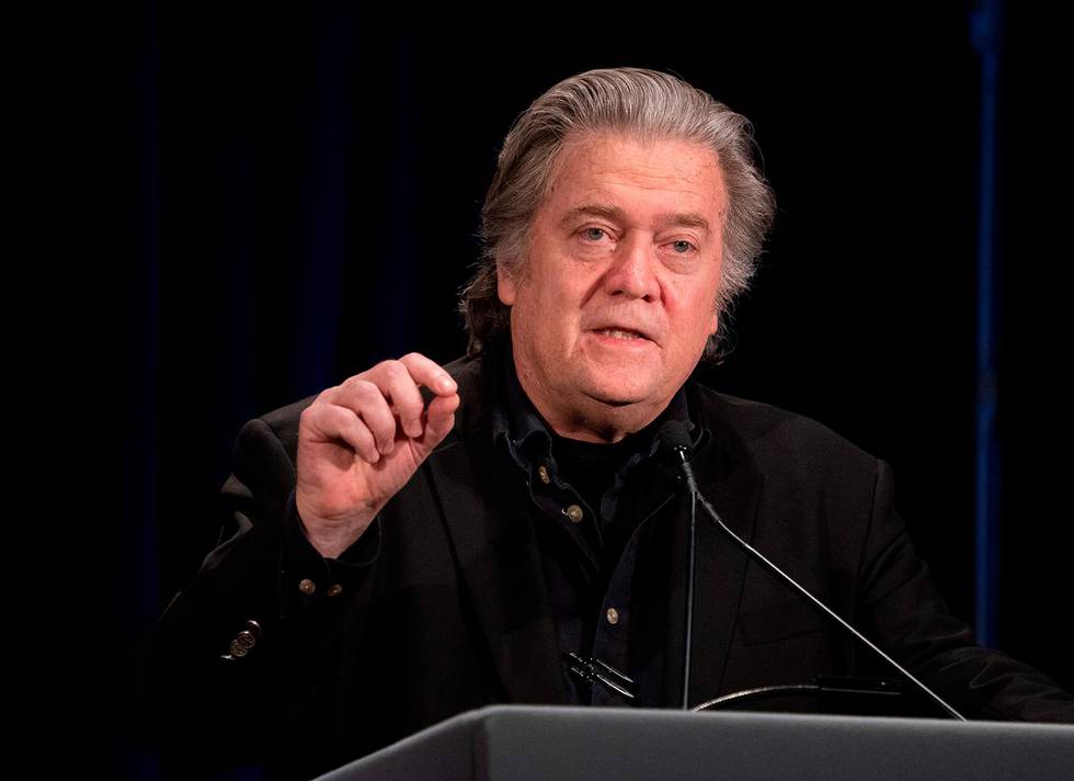 (FILES) In this file photo taken on November 20, 2018, former White House Chief Strategist Steve Bannon speaks at a news conference in New York. - Twitter said on November 6, 2020, it permanently banned an account created by former Donald Trump adviser Steve Bannon which had called for the execution of federal officials during this week's post-election social media turmoil. The @WarRoomPandemic account was "permanently suspended for violating the Twitter Rules, specifically our policy on the glorification of violence," a statement from the social media platform said. (Photo by Don EMMERT / AFP)
