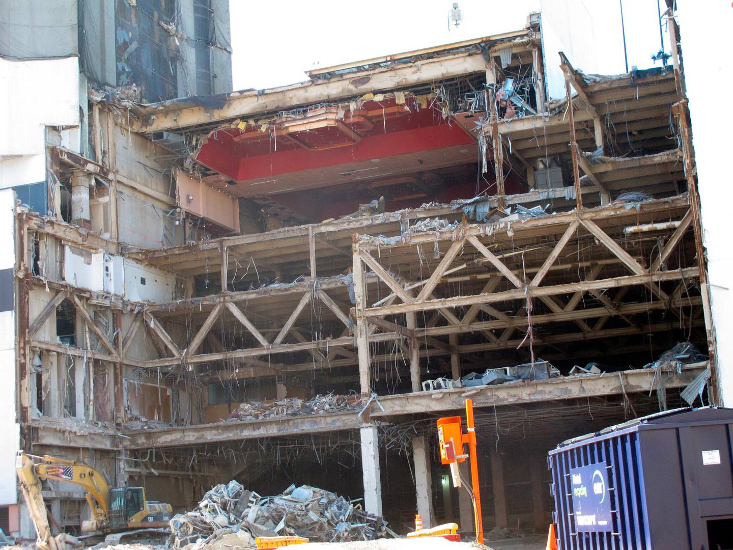 This Oct. 1, 2020 photo shows the partially demolished Trump Plaza casino in Atlantic City, N.J. On Wednesday, Dec. 16, 2020, the city announced it would auction off the right to push the button to dynamite the remainder of the casino next month as a means to raise money for a local youth charity. (AP Photo/Wayne Parry)