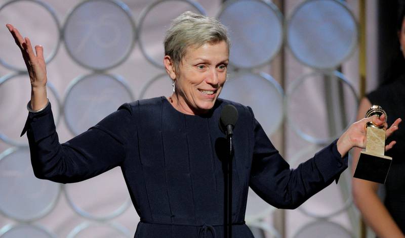 Frances McDormand satte ord på Golden Globe-kvelden da hun vant pris for beste skuespiller i «Three Billboards Outside Ebbing, Missouri». FOTO: REUTERS/LUCY NICHOLSON/NTB SCANPIX
