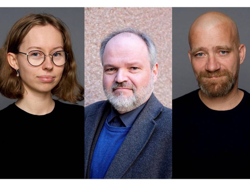Historikerne Elise Berggren, Bjarte Bruland og Mats Tangestuen.Foto: Dreyers forlag