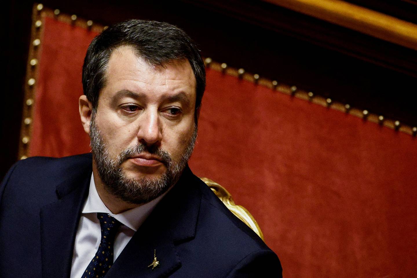 FILE PHOTO: Italy's Infrastructure Minister Matteo Salvini attends the upper house of parliament ahead of a confidence vote for the new government, in Rome, Italy, October 26, 2022. REUTERS/Guglielmo Mangiapane/File Photo