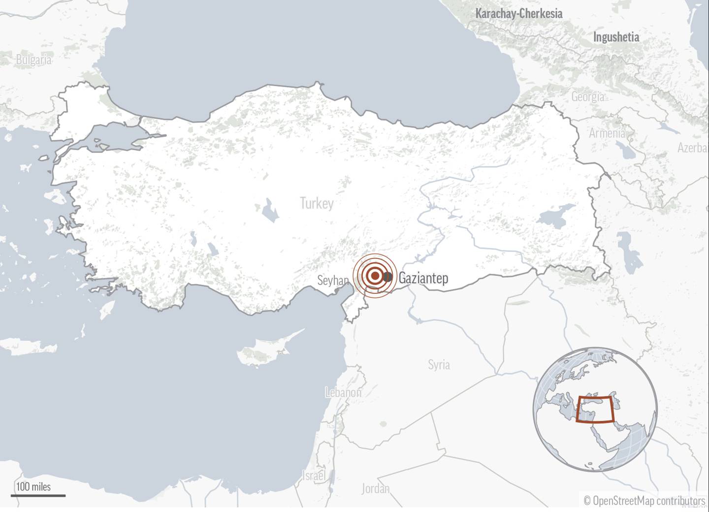Jordskjelvets episenter var i Tyrkia, ikke langt fra grensen til Syria.