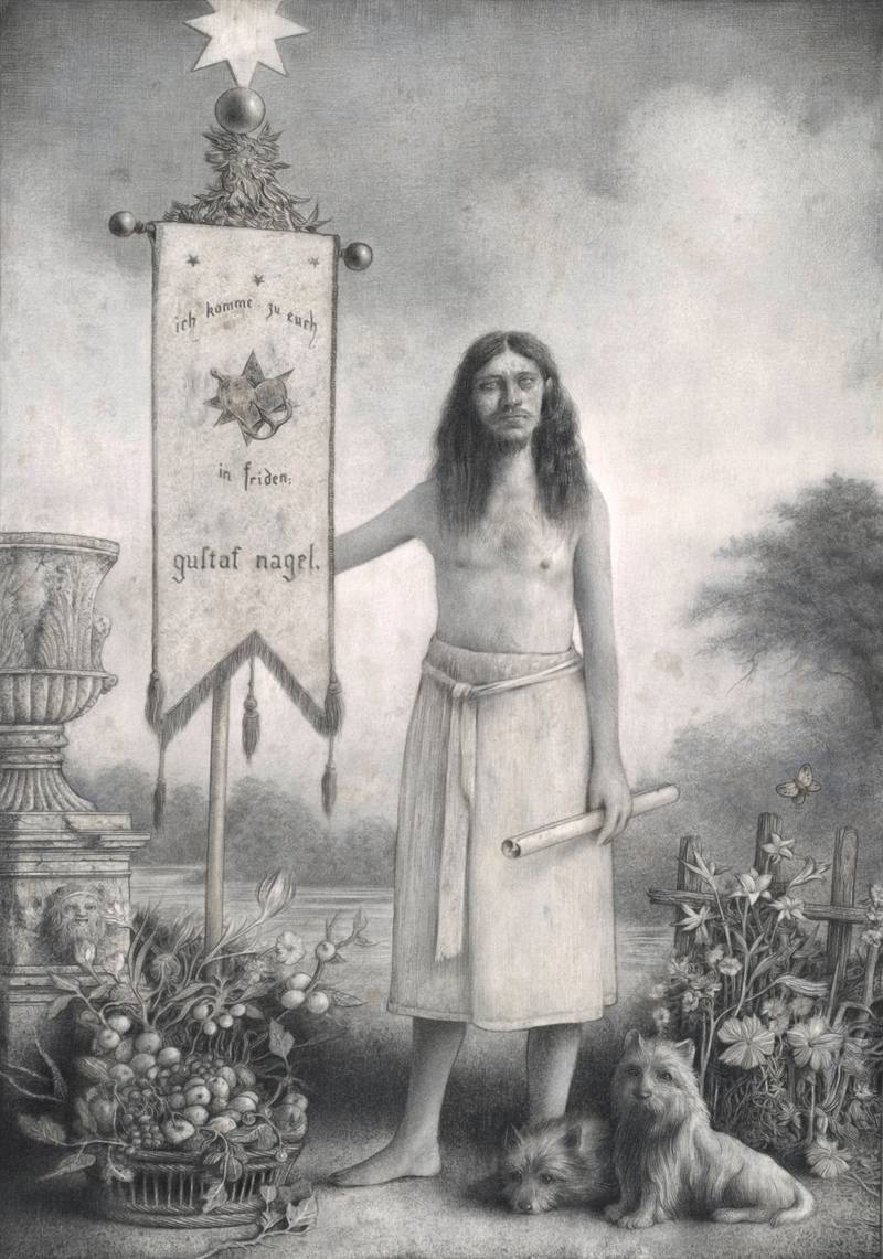 «The Orphan» er et nøkkelbilde i Sverre Mallings utstilling. Mannen som proklamerer at han kommer med fred heter «gustaf nagel» og var en profetisk figur fra begynnelsen av 1900-tallet.