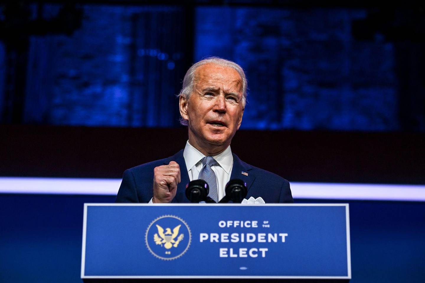 (FILES) In this file photo taken on November 24, 2020 US President-elect Joe Biden speaks during a cabinet announcement event in Wilmington, Delaware. - President-elect Joe Biden's victory in Arizona was finalized November 30, 2020, further cementing his win even as Donald Trump continues to make baseless claims of vote fraud. (Photo by CHANDAN KHANNA / AFP)