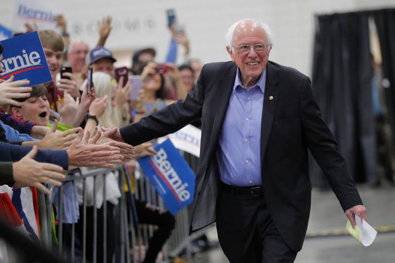 Democratic presidential candidate, Sen. Bernie Sanders, I-Vt., greets people at a campaign event in Myrtle Beach, S.C., Wednesday, Feb. 26, 2020. (AP Photo/Gerald Herbert)
