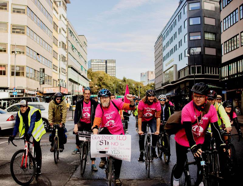Critical Mass kalte de det daglige sykkelopptoget gjennom Oslos gater under fjorårets streik. Foto: Jens Marius Sæther