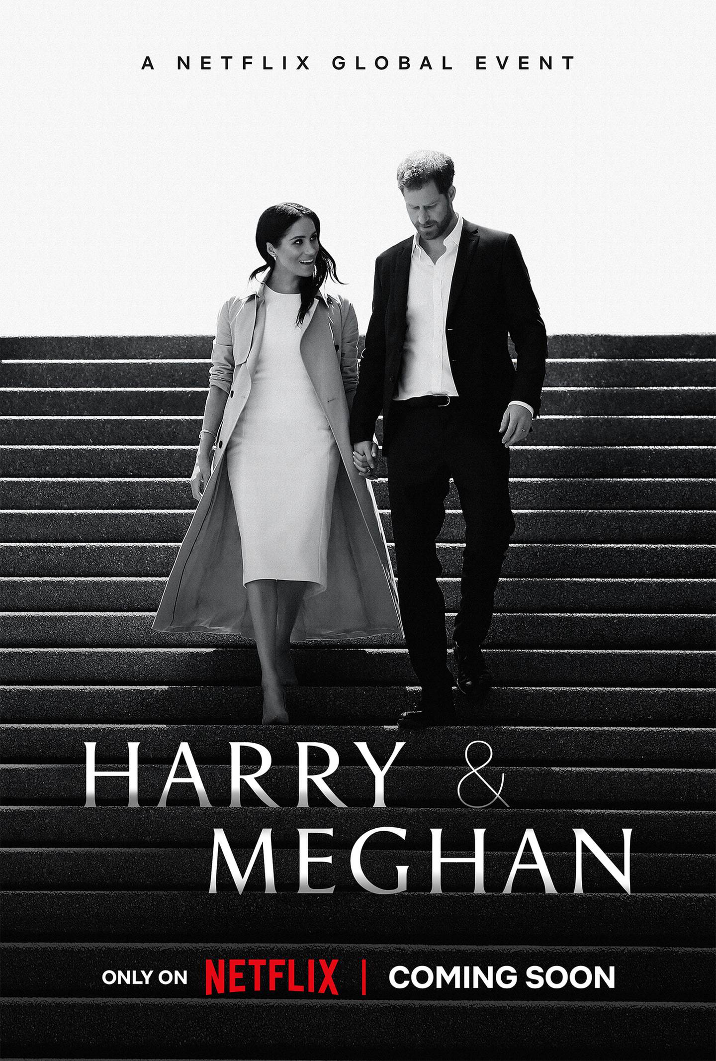 This image released by Netflix shows promotional art for the upcoming documentary "Harry & Meghan," directed by Liz Garbus. (Netflix via AP)