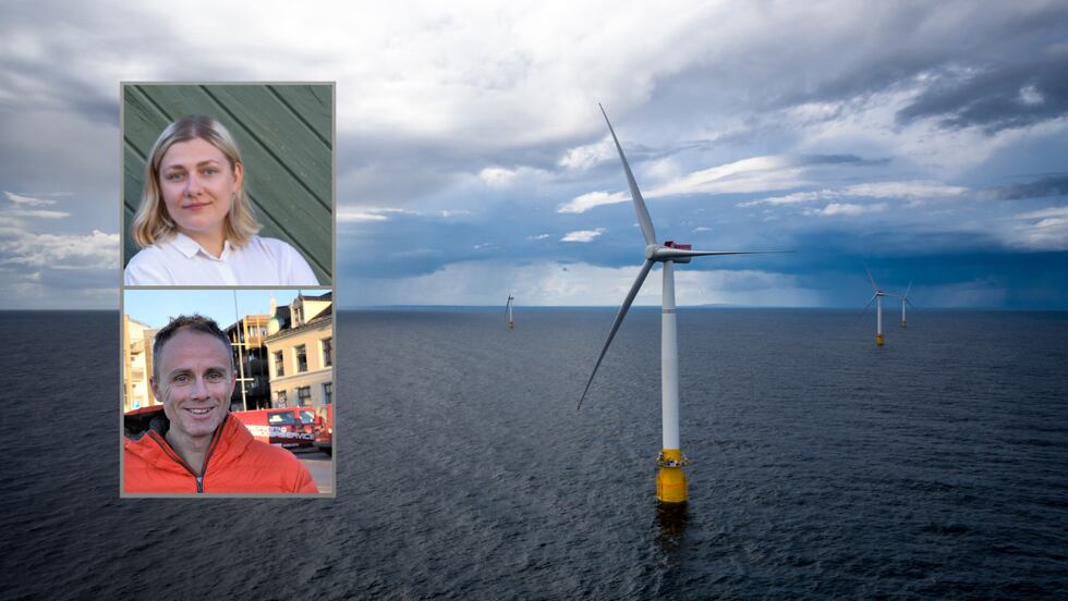 «Områdene vi snakker om er porten til de områdene i Norge med høyest naturmangfold.», skriver Hannah Berg (Rødt Fredrikstad) og Erik Skauen (MDG Fredrikstad). Bildet er fra Equinors Hywind Buchan vindmølleanlegg utenfor Skottland.