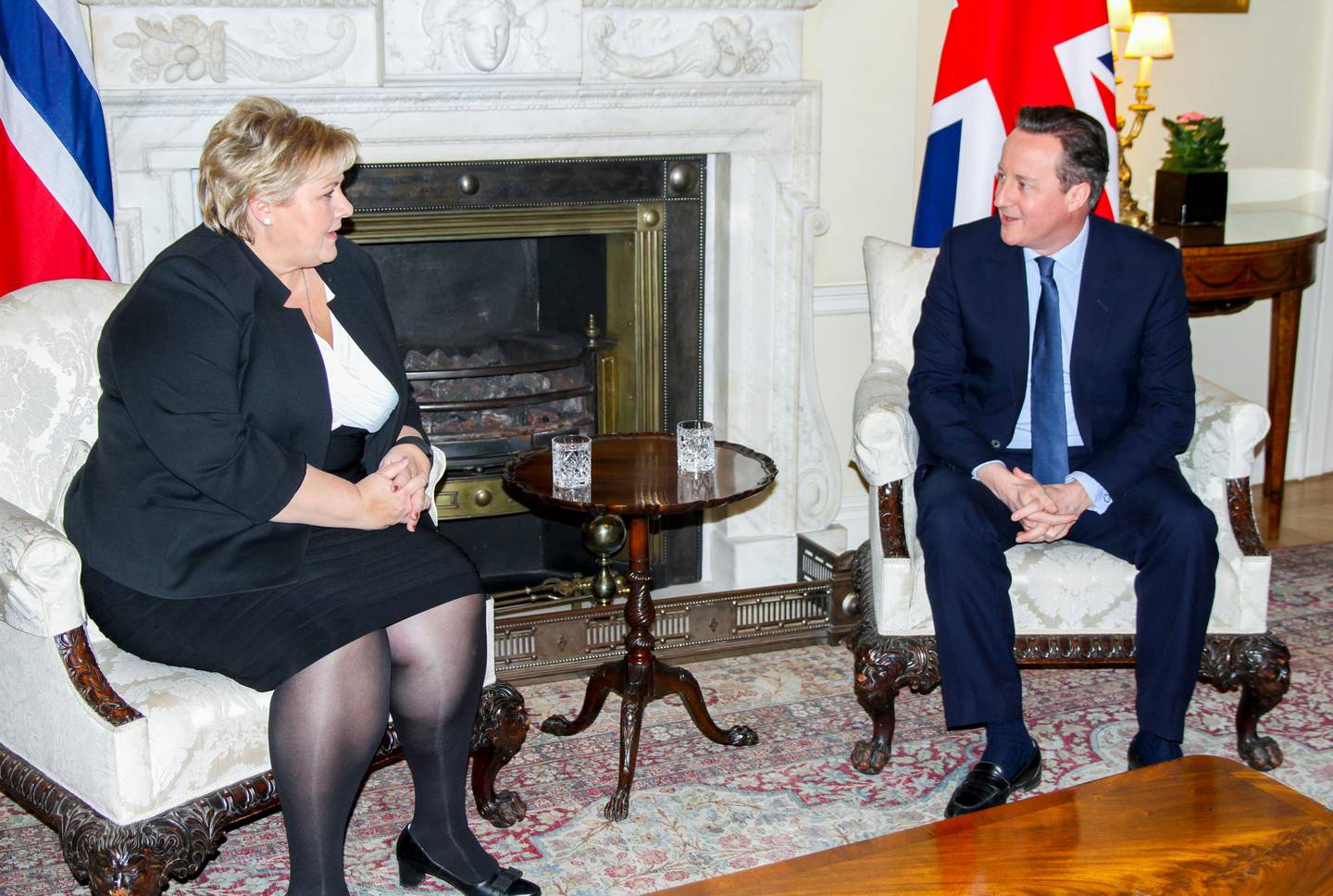 London, Storbritannia 20160203.
Statsminister Erna Solberg besøker Storbritannias statsminister David Cameron i 10 Downing Street i London onsdag kveld.
Foto: Anne Marte Vestbakke / NTB