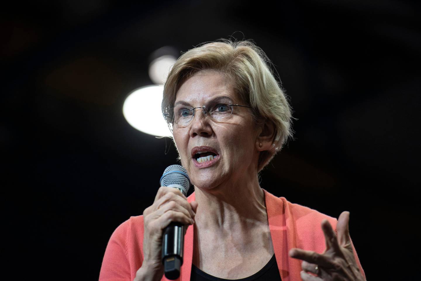 Democratic presidential candidate Sen. Elizabeth Warren holds a town hall on the Florida International University campus on Tuesday, June 25, 2019, in Miami. (Jennifer King/Miami Herald via AP)